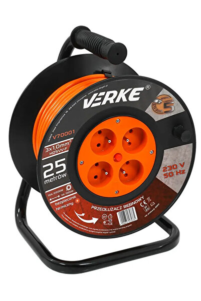 VERKE Cable extension roll with metal frame, 25 meters 3 x 1 mm,