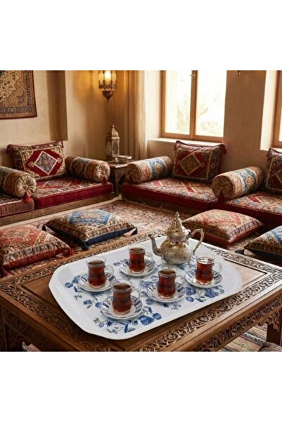 Generic Melamine Serving Tray with Blue Patterns (21.5 cm)