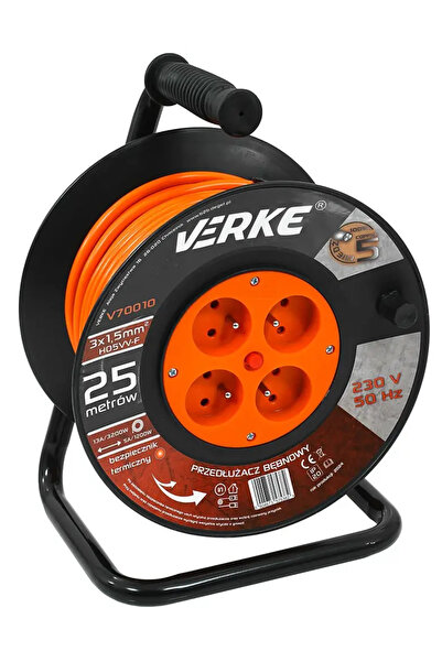 VERKE Prelungitor cu tambur, Verke, 25m, 4 prize, 3x1.5mm, V70010