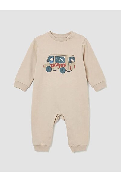 LC Waikiki Beige Baby Boy Printed Long Sleeve Jumpsuit (S6)