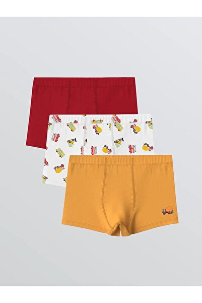 LC Waikiki Εκρού εμπριμέ αγορίστικα μποξεράκια 3 τεμαχίων (S6)