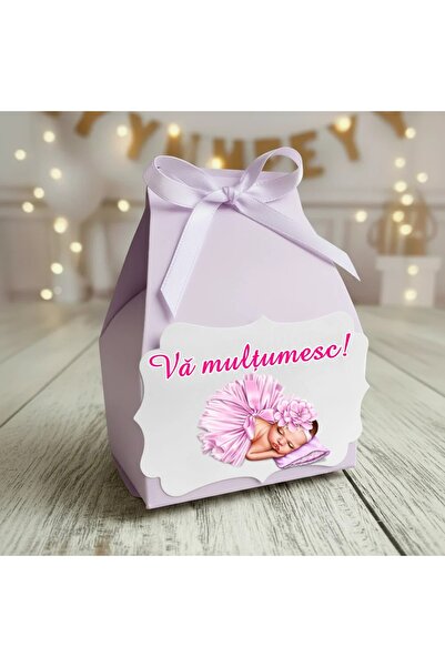 Invitatii Originale Marturii botez cutiii cosulet LILA -Set 30 buc