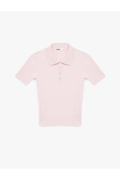 Koton Πλεκτό πουλόβερ με κοντό μανίκι και λεπτομέρεια με μισό κουμπί στο λαιμό