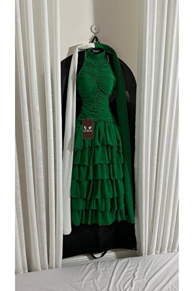 Ora Green georgette layered dress