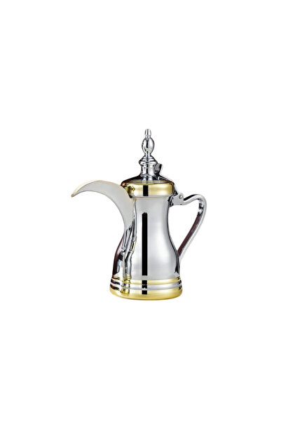 AL NOBLE Stainless Steel Arabic Coffee Dallah, 26 OZ (0.77 L), Silver & Gold