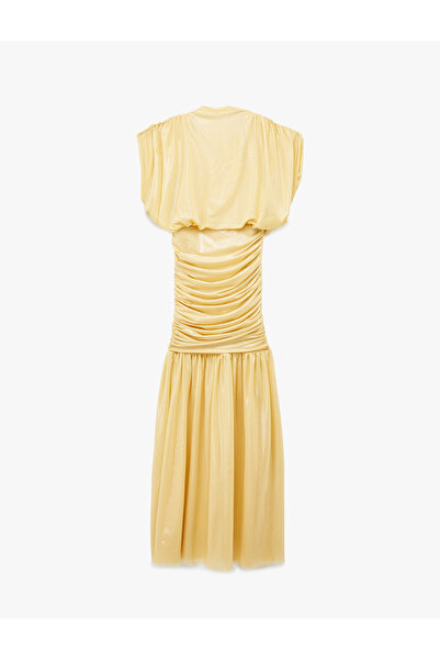 Koton فستان سهرة طويل بأكمام قصيرة وياقة عالية منسدل مزين بالترتر