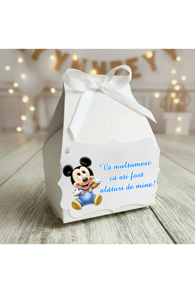 Invitatii Originale Marturii botez cutiii cosulet MICKEY -Set 30 buc