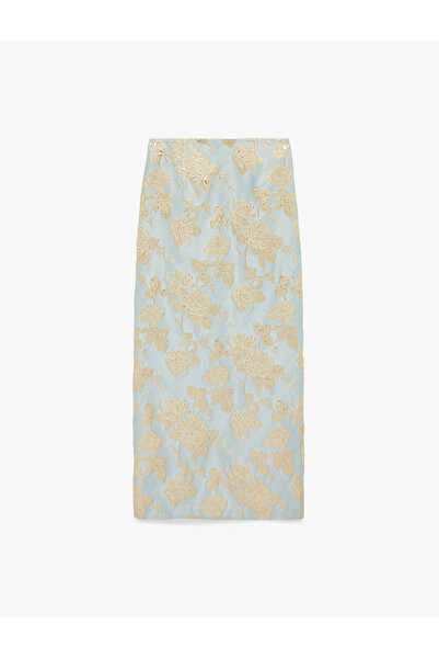 Koton Миди пола с флорален мотив и метални нишки