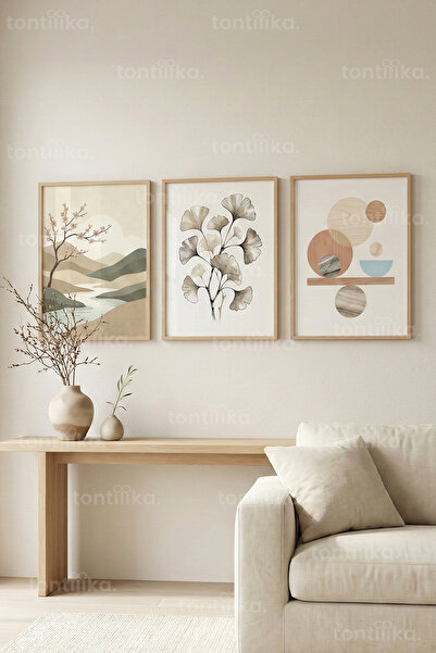 Tontilika Soft Nature & Abstract Harmony 3’lü Ahşap Çerçeveli Tablo Seti – Ja...