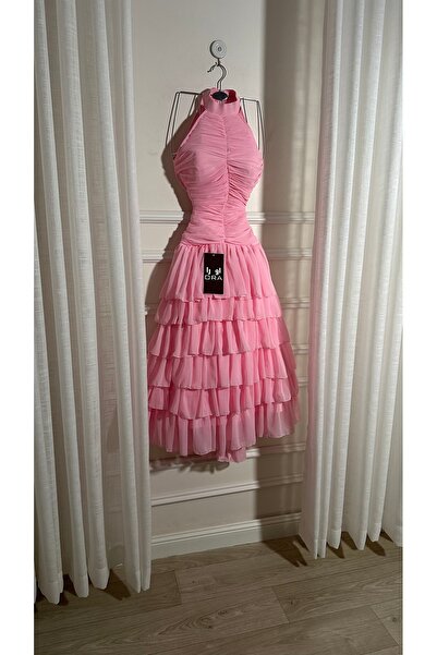 Ora Pink georgette layered dress