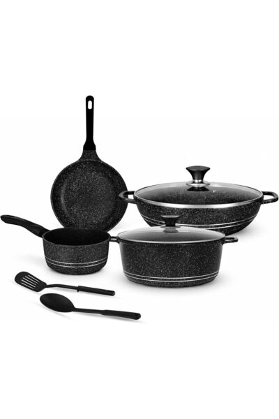 SONEX Marbella Premium Die-Cast Granite Cookware Set, 8-Piece Non-Stick Pots ...
