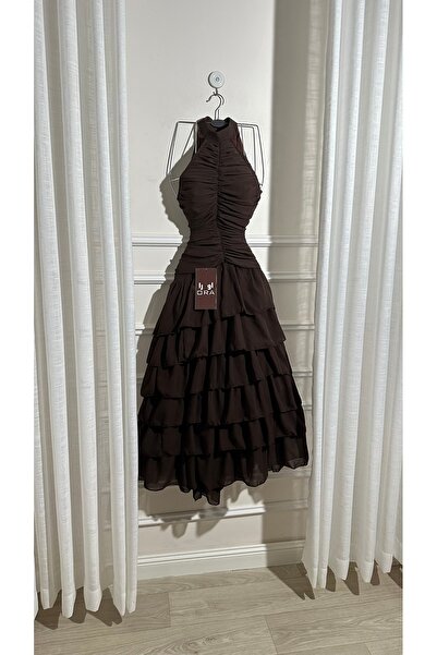 Ora Mocha Georgette Layered Dress