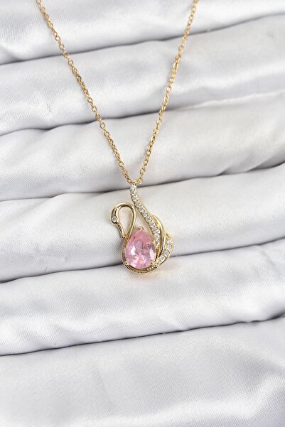 norsary 316L Steel Chain Gold Color Pink Swan Model Zircon Stone Women's Neck...