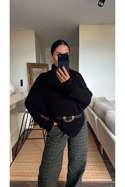 Lamierra Asymmetrical Collar Oversize Knit Sweater