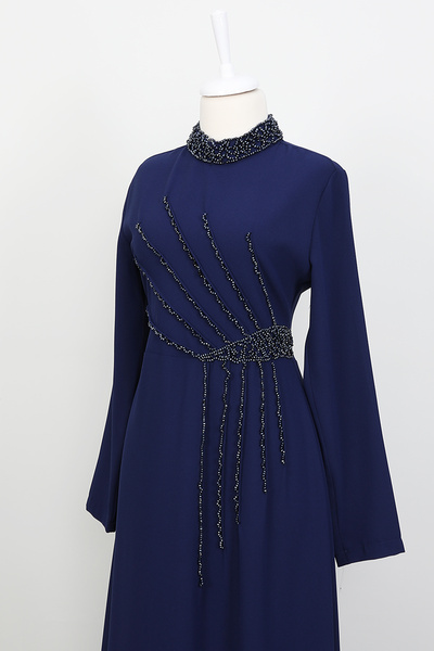 Lamia Giyim Gaye Taşlı Elbise Lacivert