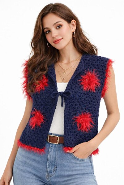 Dresslabtr Vestă tricotată manual, model fără mâneci