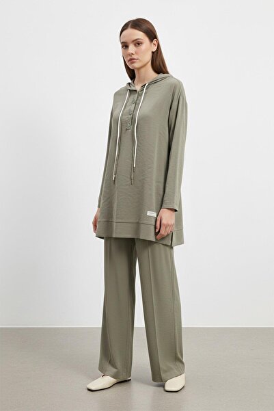 Puane Γυναικείο Σετ Παντελόνι με Κουκούλα και Λεπτομέρεια Snap στο Μπροστινό ...
