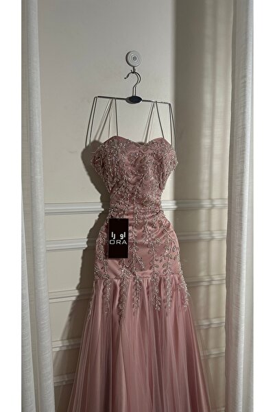 Ora Beige evening dress, Taiwanese tulle