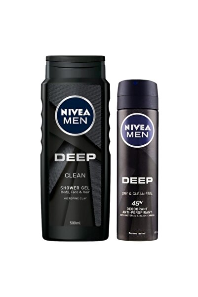 Nivea Men Pachet Promo Deep: Gel de Dus, 500 ml si Deodorant Spray Dry & Clea...