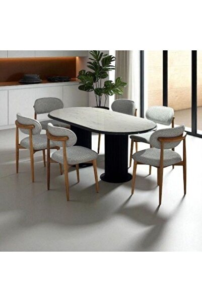 Kayı mobilya Marmo Yemek, Salon Masası Masa Kenarları Siyah Ayakları Siyah 95...