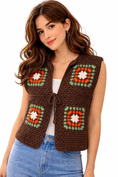 Dresslabtr Vestă tricotată manual, model fără mâneci