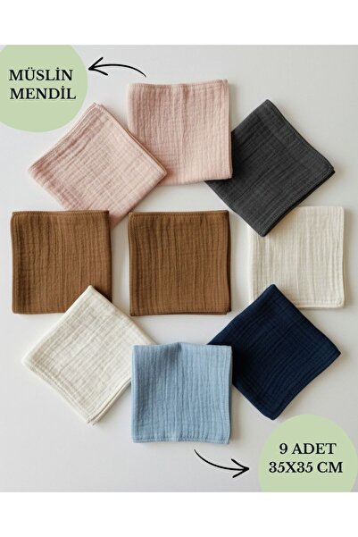 WELY HOME BABY TEKSTİL 9'lu Müslin Bebek Ağız Mendili %100 Pamuk Karışık Renk...