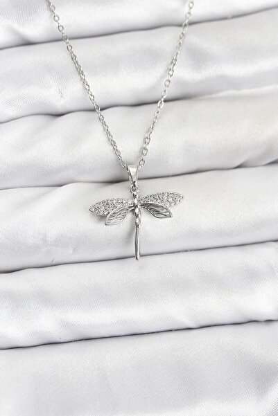 norsary 316L Çelik Zincir Gümüş Renk Yusufçuk Model Zirkon Taşlı Kadın Kolye