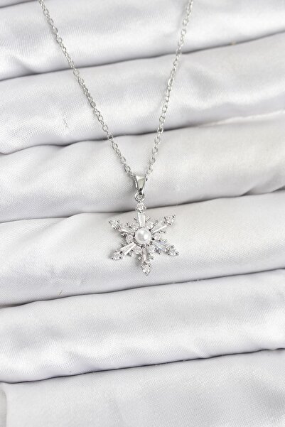 norsary 316L Steel Chain Silver Color Snowflake Model Zircon Stone Women's Ne...