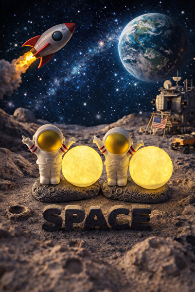 seymenbıçakçılık Astronot Ay Lambası 2’li Set Uzay Temalı Gece Lambası Çocuk ...