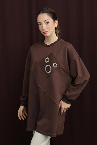 Puane Tunica brodata cu aplicații pentru femei - 10727TUN - MARO