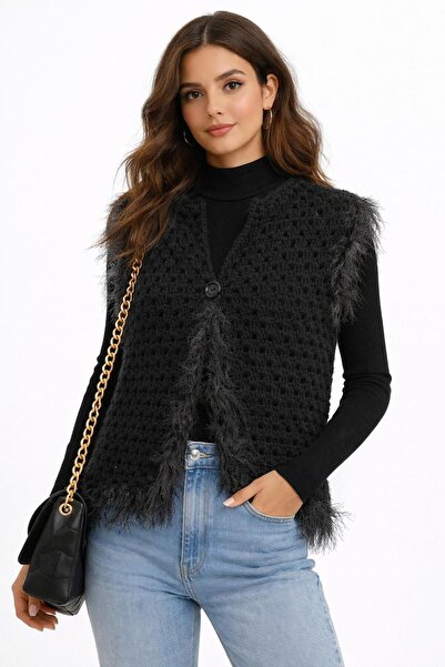 Dresslabtr Vestă tricotată manual, model fără mâneci