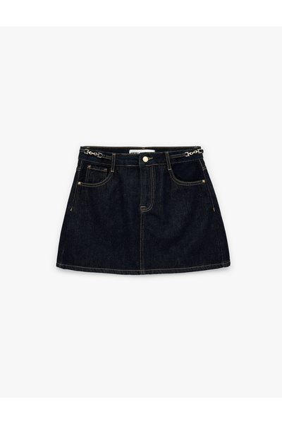 Koton A-Line Mini Denim Skirt with Chain Belt Detail