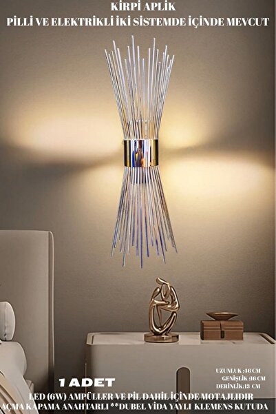 shop Kirpi Modern Krom Günışığı Ledli Pilli ve Elektrikli Duvar Apliği 1 adet...