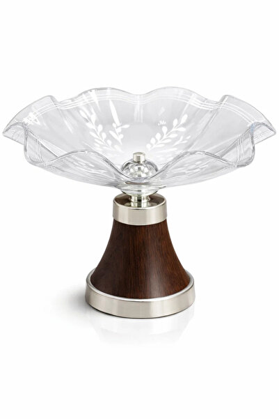 Urbanza Luxury Crystal Style Serving Bowl with Elegant Wood Finish Stand for ...