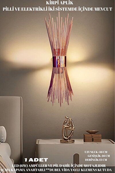 shop Kirpi Modern Rose Renk Günışığı Ledli Pilii Duvar Apliği 1 Adet Aplik