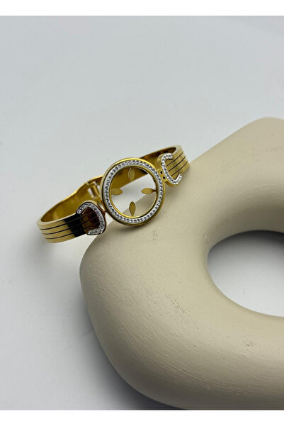 BİJU YILMAZ سوار من الفولاذ الذهبي مع حجر ومشبك ربع - 26klp04