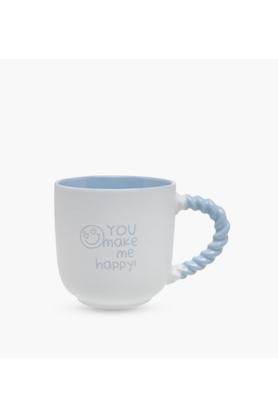 Lifestyle كوب من الخزف الصيني الفاخر مطبوع عليه شعار، بمقبض ملتوي - 510 مل