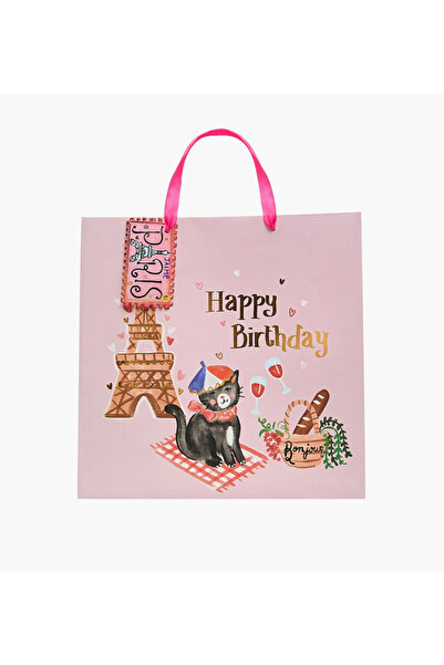 Lifestyle حقيبة هدايا ورقية كبيرة الحجم مطبوع عليها عبارة "عيد ميلاد سعيد بار...