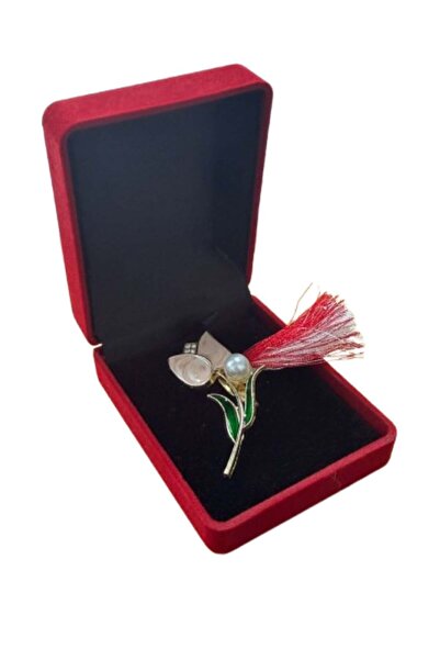 OEM Martisor Flower Brooch with Pink Petals and Elegant Pearl in Velvet Box