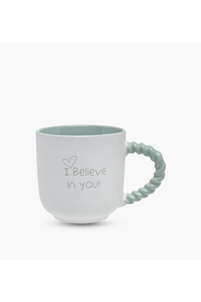 Lifestyle كوب من الخزف الصيني الفاخر مطبوع عليه شعار، بمقبض ملتوي - 510 مل