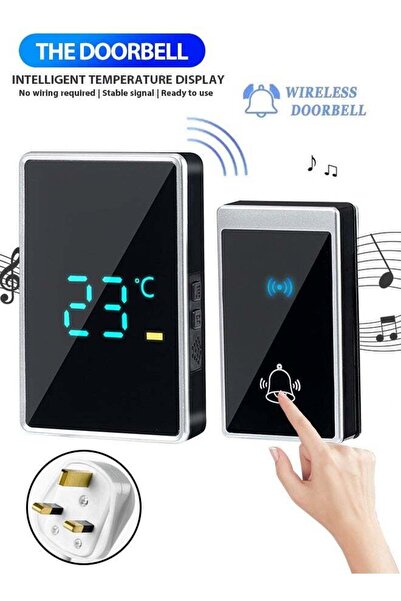 Generic جرس باب لاسلكي مقاوم للماء مزود بشاشة عرض درجة الحرارة ووميض LED، وجه...