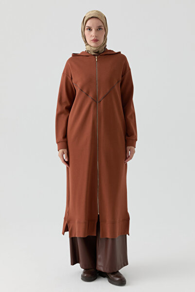 Tuğba Deri Biye Detaylı Örme Giy-Çık - Kahve