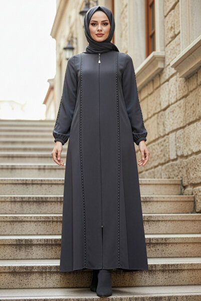 N.S NEVA STYLE Abaya cu fermoar, stil hijab, culoare afumată 45317FU