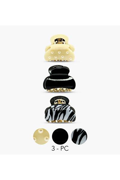 Lifestyle Pack of 3 Curved Shape Hair Clamps with Assorted Design