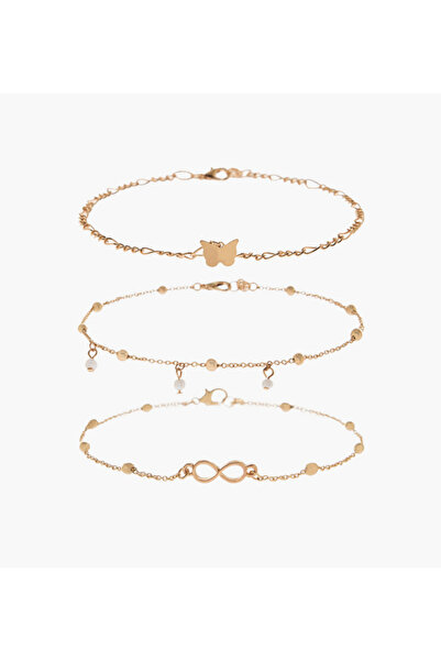 Lifestyle Pack of 3 Metallic Charm Anklet
