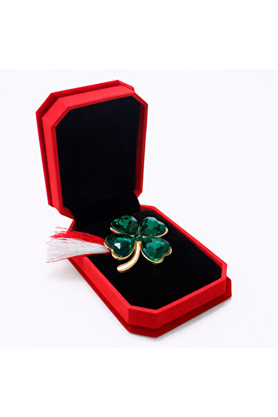 OEM Green Clover Martisor Brooch with White-Red Cord, Symbol of Luck and Pros...