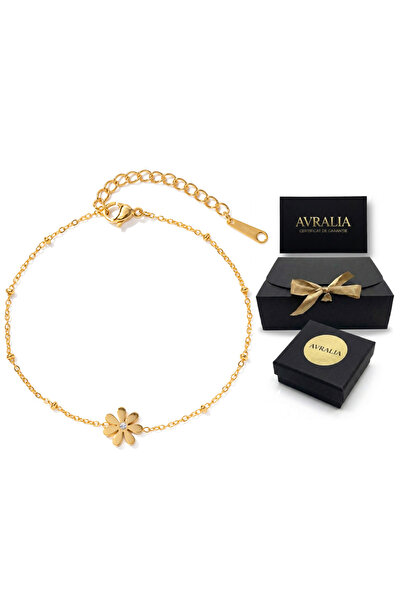 AVRALIA Brățară Charm Placată cu Aur 18K – Model Floricică cu Cristal