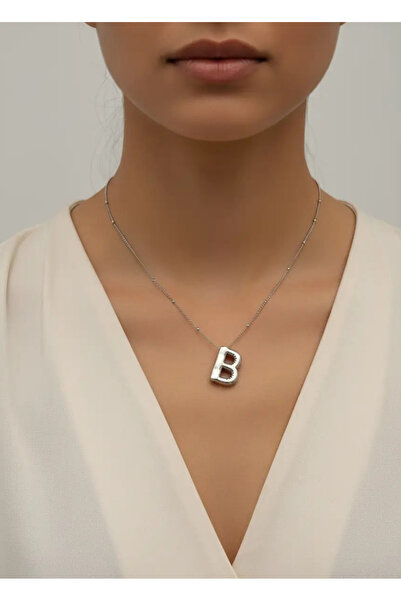 BİJU YILMAZ Steel silver balloon letter b necklace - 25-clkk31