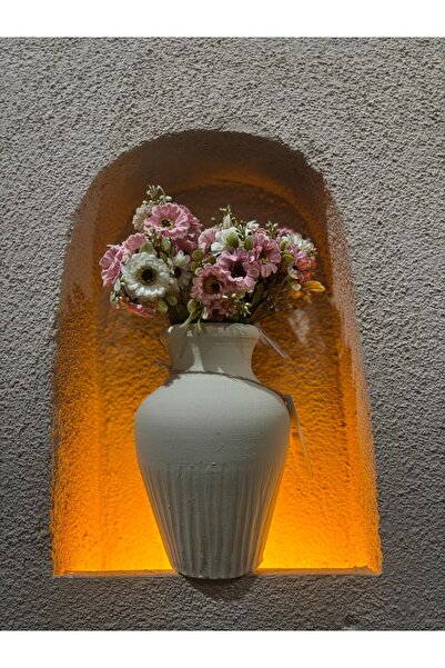 Ekodoğa 20 Cm Toprak Vazo Biblo Dekoratif Çömlek Süs Obje Şerit Desenli