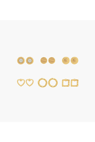 Lifestyle عبوة من 6 أقراط ذهبية اللون مرصعة بمشابك خلفية